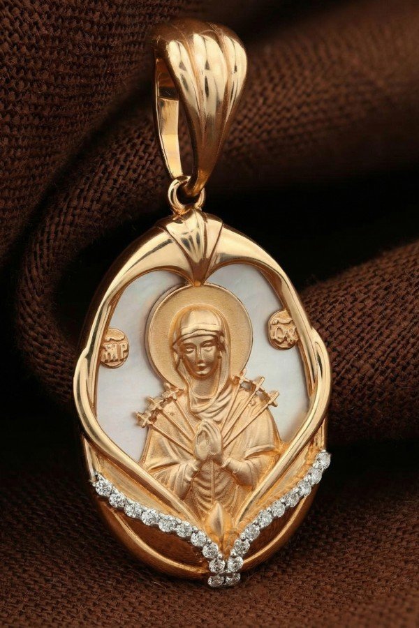 Образок из золота c бриллиантами и перламутром