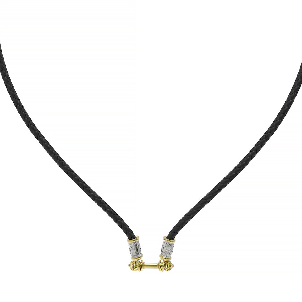 Цепь-шнурок кожа из лимонного золота 585 пробы c кожаным шнурком