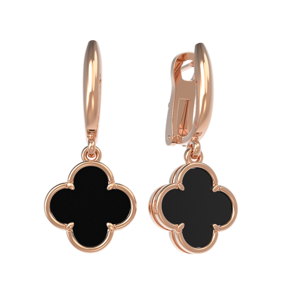 Серьги из красного золота 585 пробы c ониксом