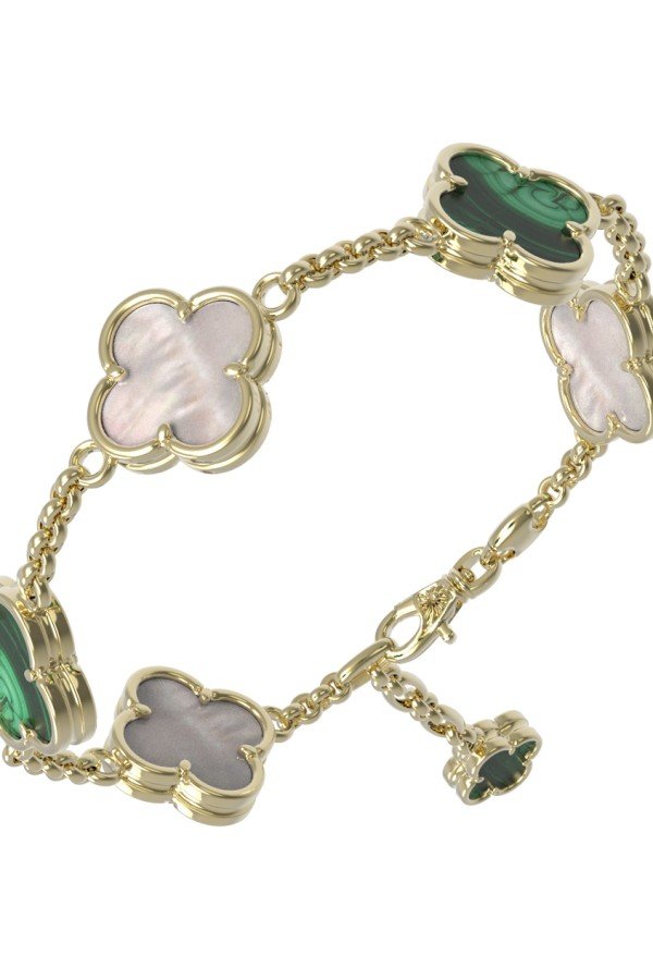 Браслет из лимонного золота c малахитом и перламутром