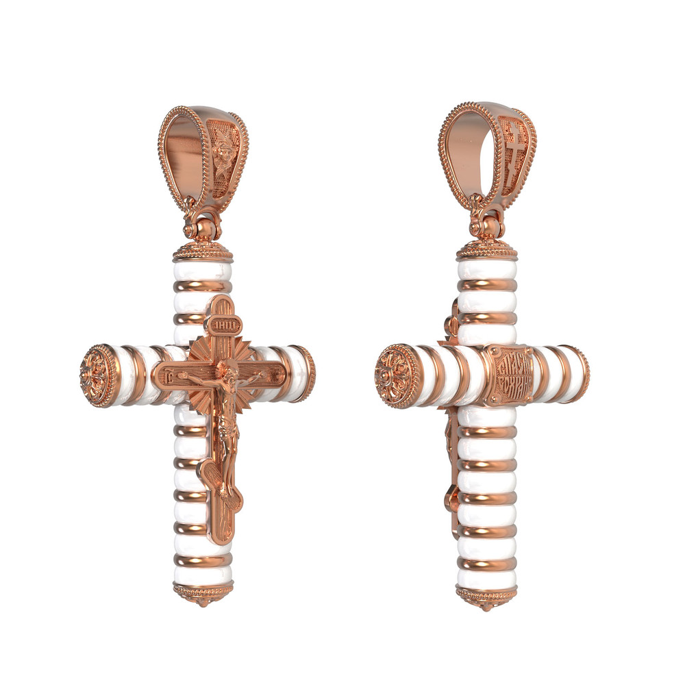 Крест из красного золота 585 пробы c агатом