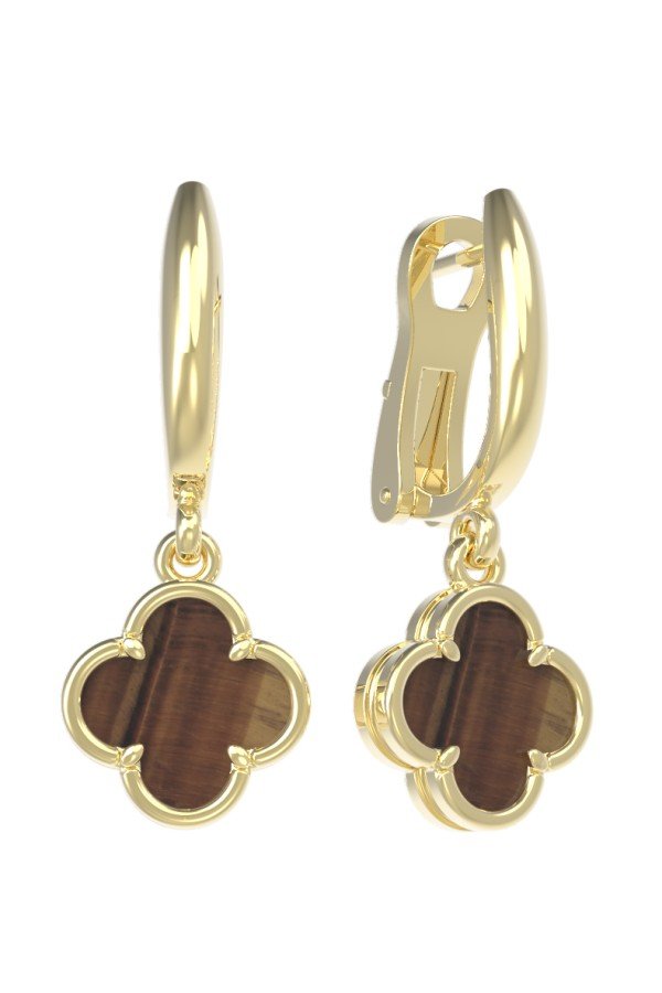 Серьги из лимонного золота c тигровым глазом