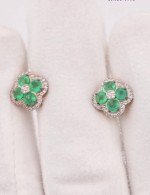 Серьги из золота 585 пробы c бриллиантами и изумрудом