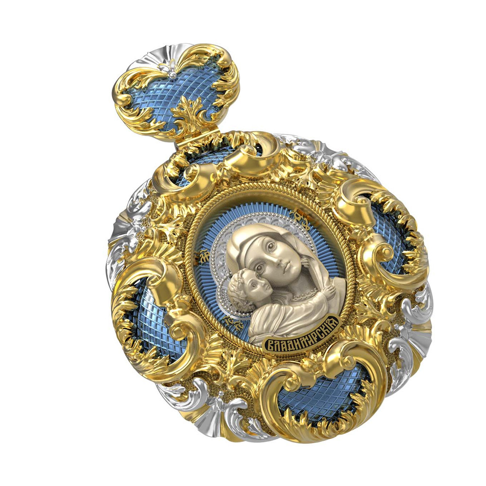 Нательная икона из лимонного золота 585 пробы c эмалью и бивнем мамонта