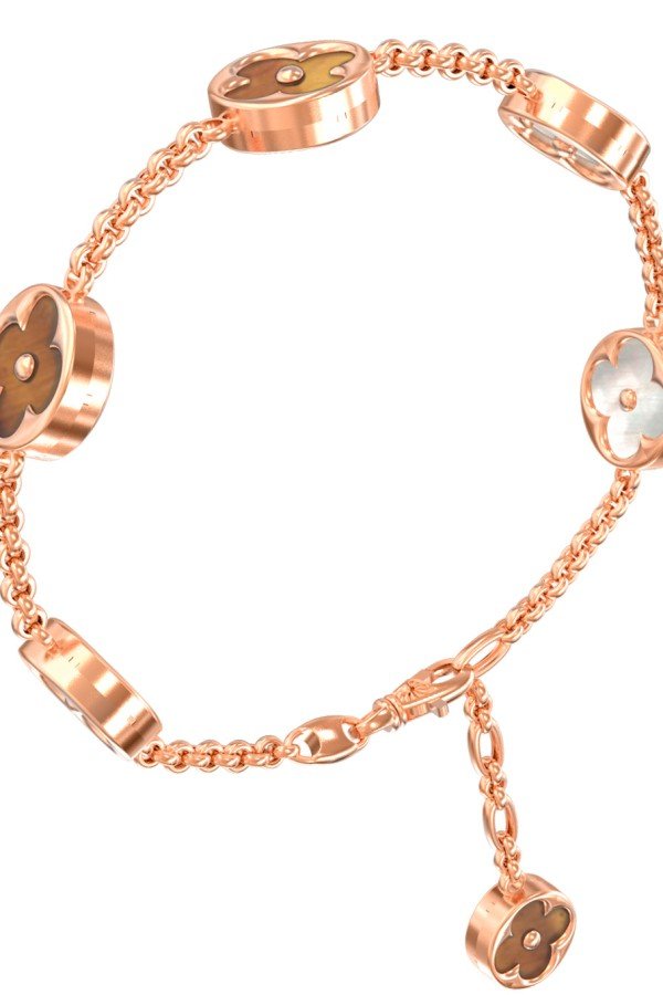 Браслет из золота c тигровым глазом и перламутром