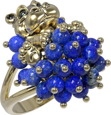 Кольцо из лимонного золота 585 пробы c эмалью и лазуритом