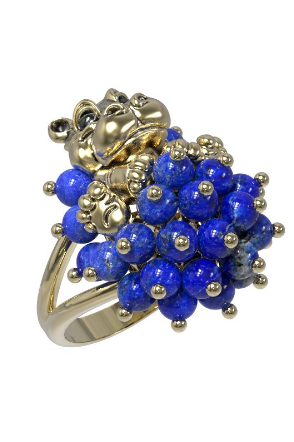 Кольцо из лимонного золота c эмалью и лазуритом