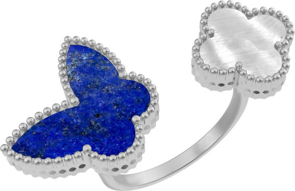 Кольцо из белого золота 585 пробы c лазуритом и перламутром