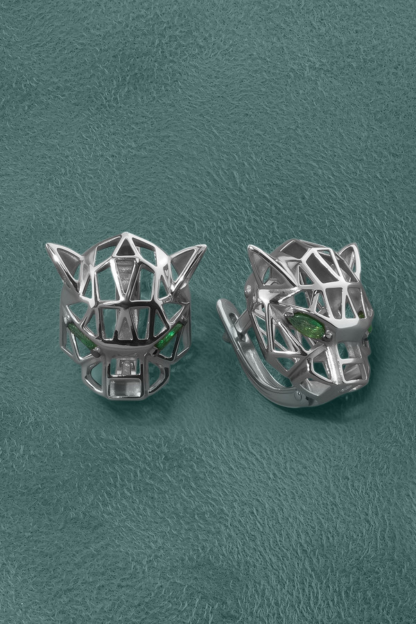 Серьги из белого золота 585 пробы c изумрудом