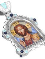 Образок из белого золота c эмалью, иконописью и темперой