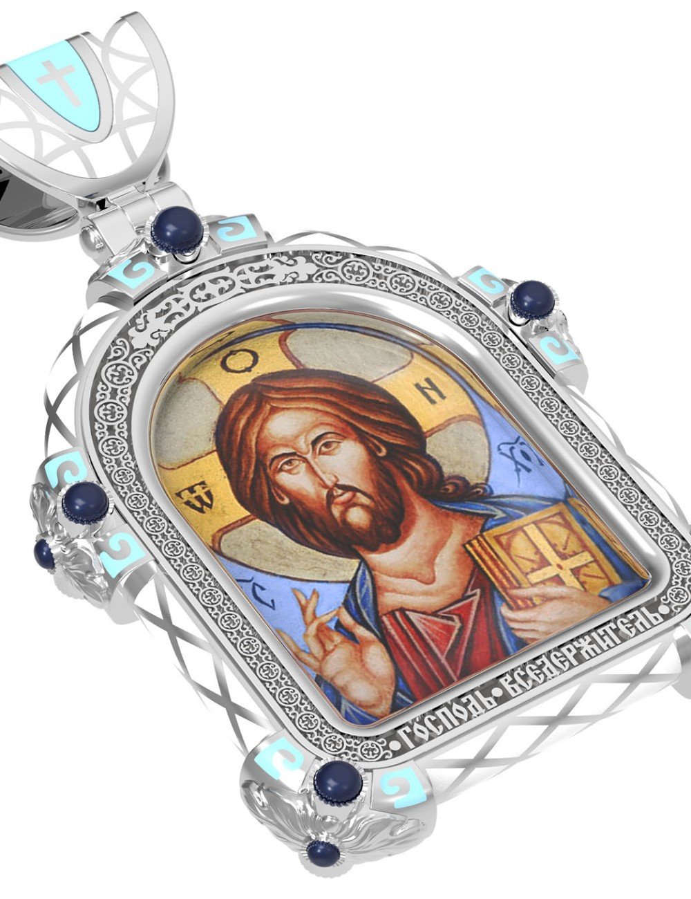 Образок из белого золота c эмалью, иконописью и темперой