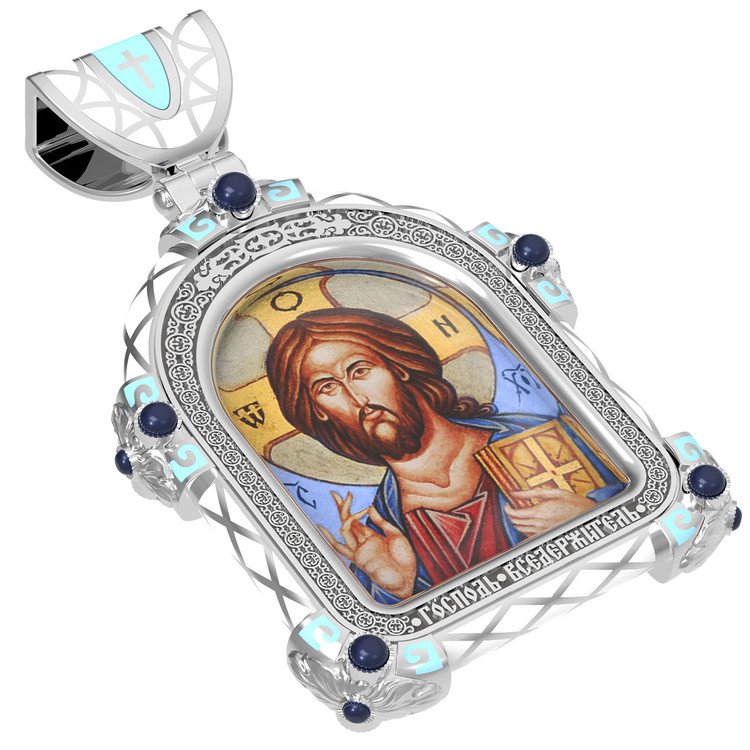 Нательная икона из белого золота 585 пробы c эмалью, иконописью и темперой