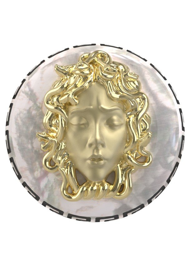 Кольцо из лимонного золота c эмалью и перламутром