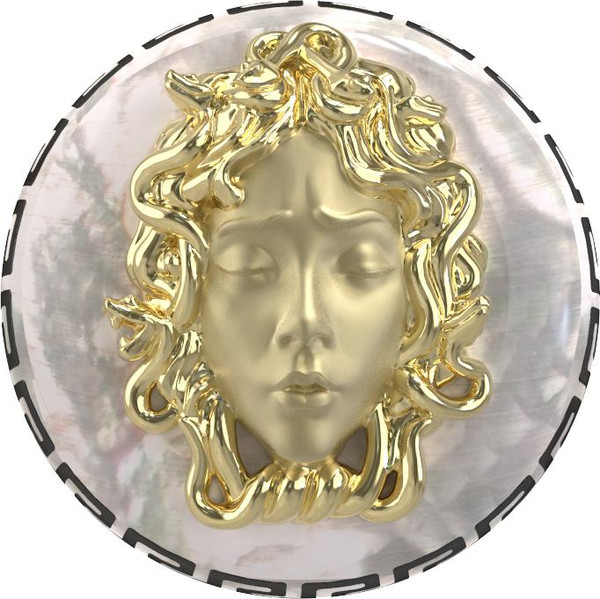 Кольцо из лимонного золота 585 пробы c эмалью и перламутром