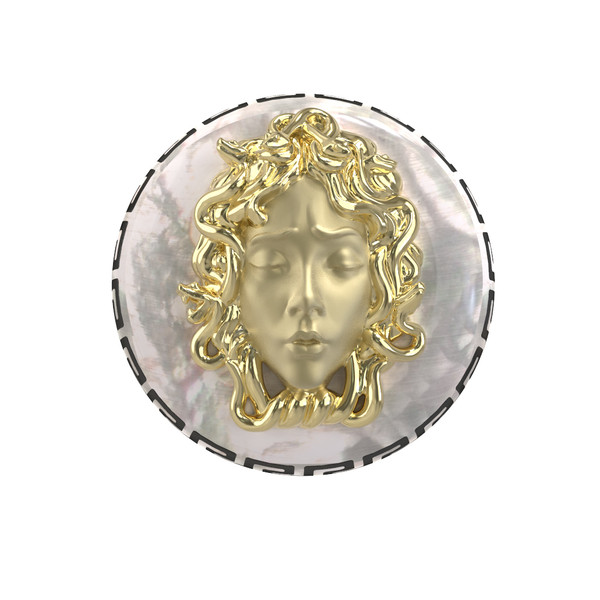 Кольцо из лимонного золота 585 пробы c эмалью и перламутром