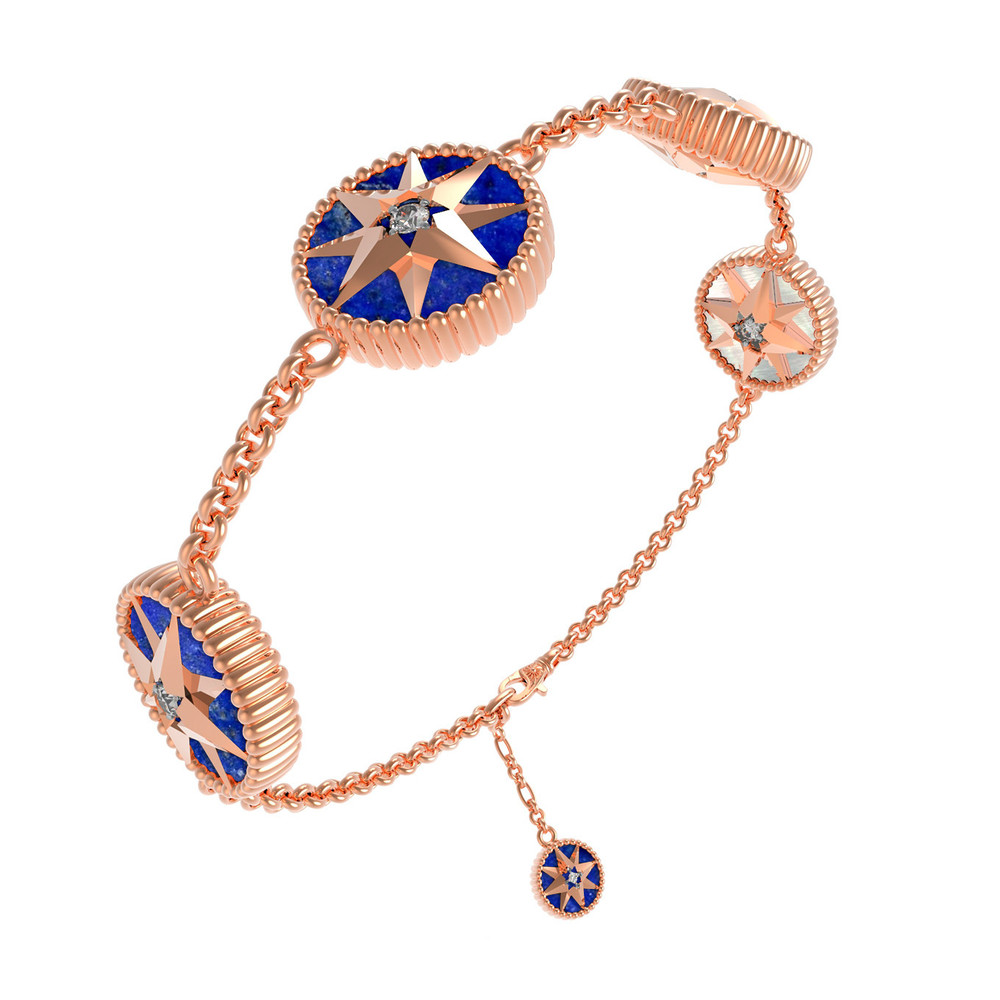 Браслет из красного золота 585 пробы c фианитом, лазуритом и перламутром