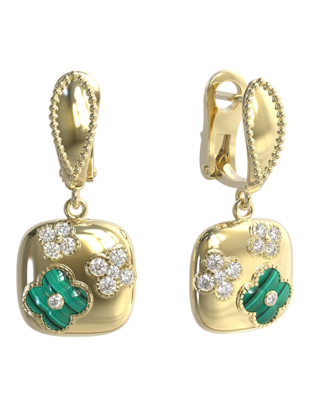 Серьги из лимонного золота c бриллиантами и малахитом