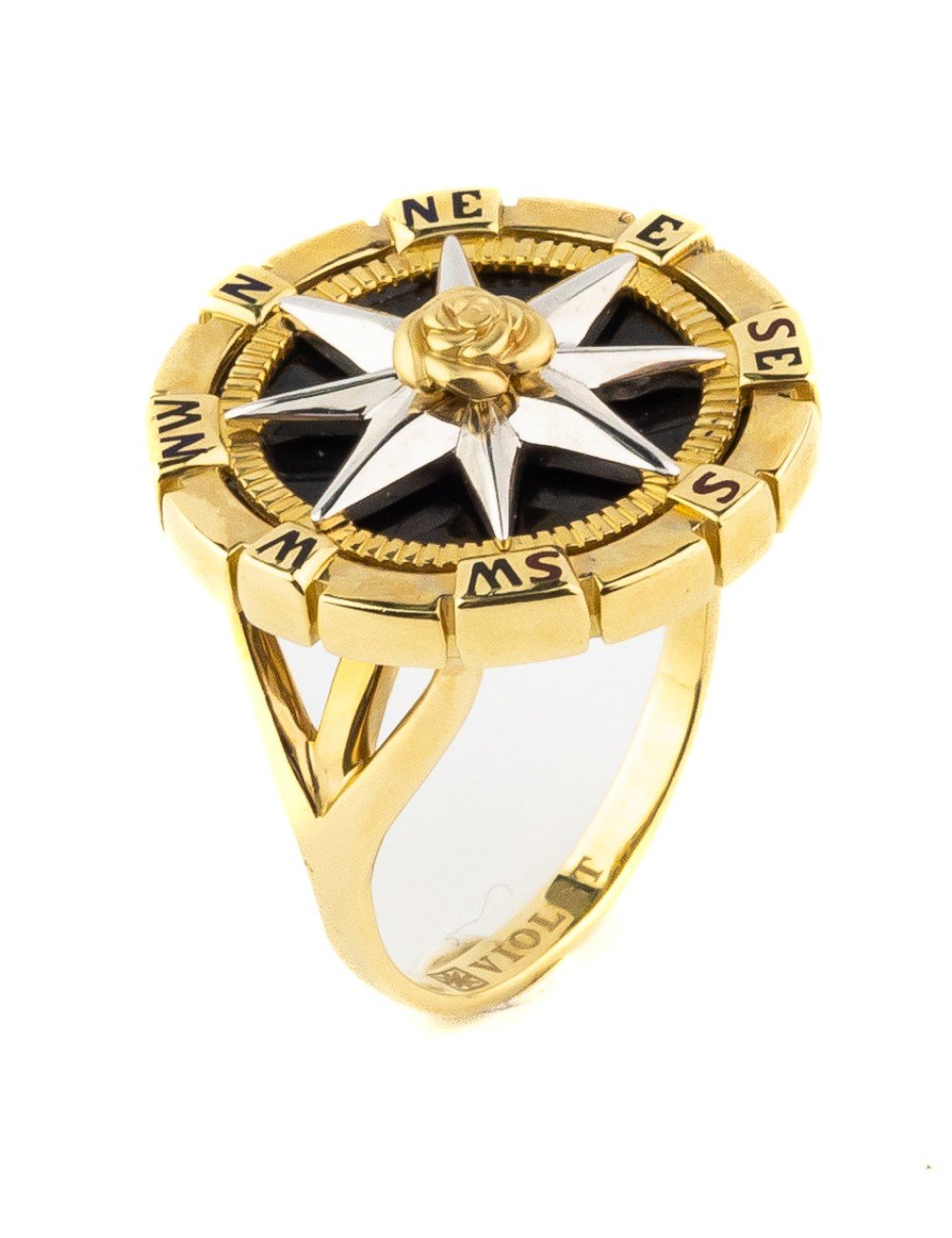 Кольцо из лимонного золота c эмалью и ониксом