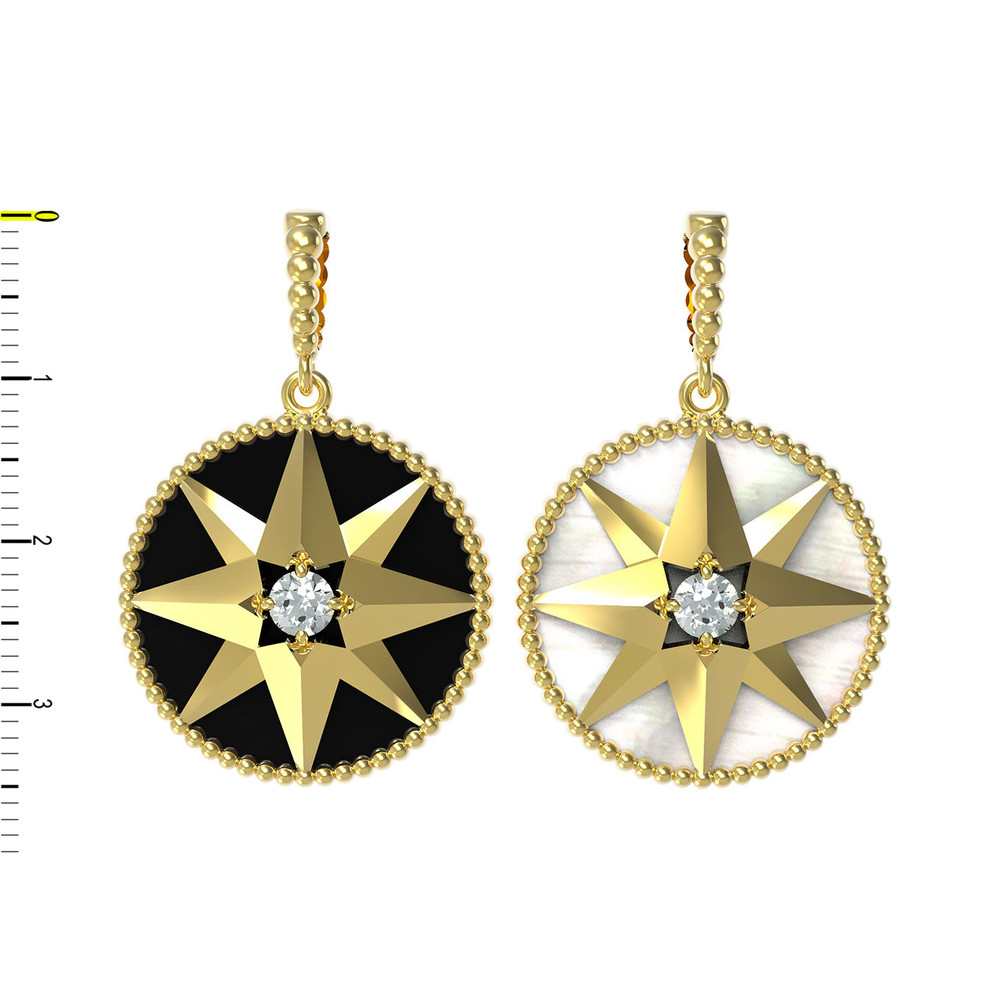 Подвеска из лимонного золота 585 пробы c фианитом, ониксом и перламутром