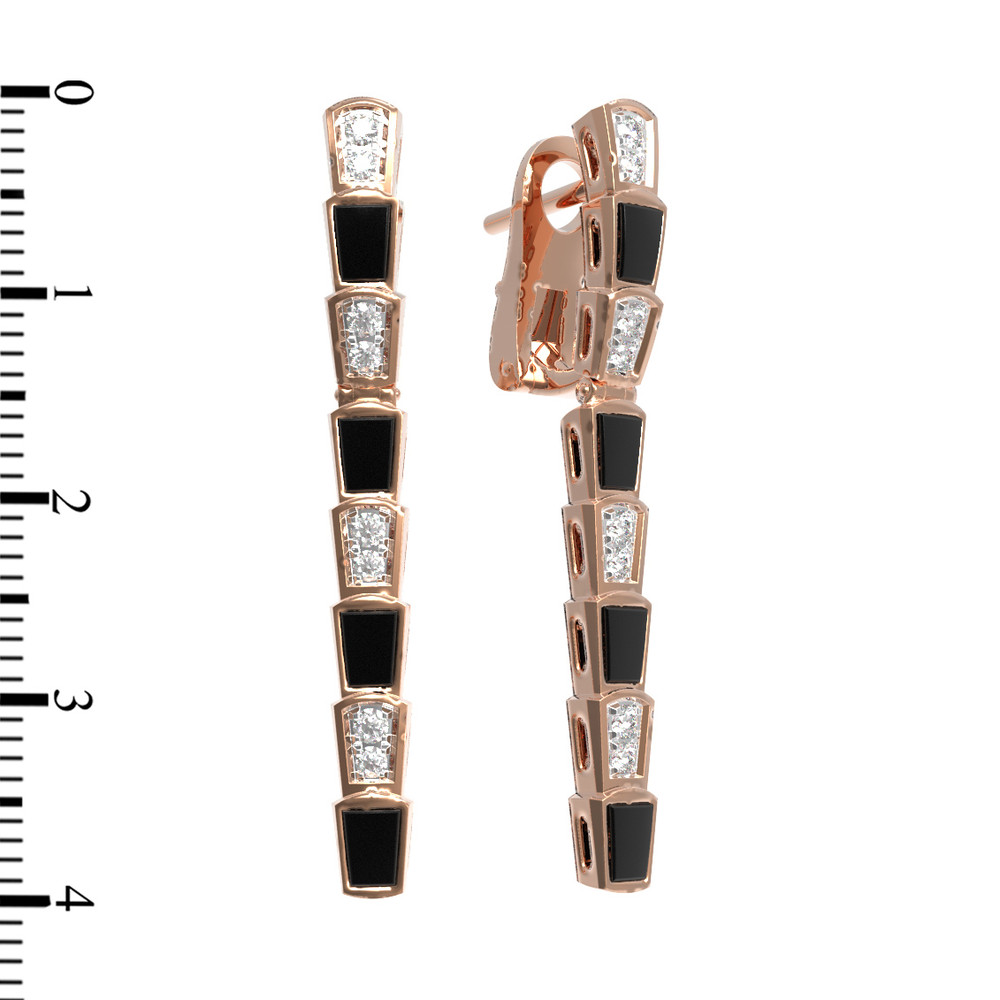 Серьги из красного золота 585 пробы c бриллиантами и ониксом