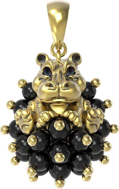 Подвеска из лимонного золота 585 пробы c эмалью и ониксом