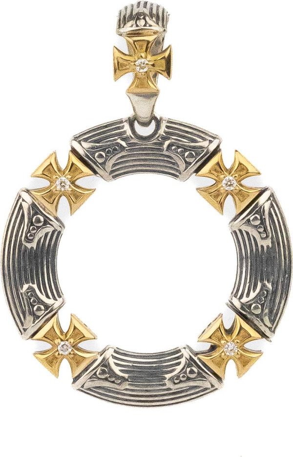 Подвеска из серебра 925 пробы и золота 750 пробы c бриллиантами и рубином