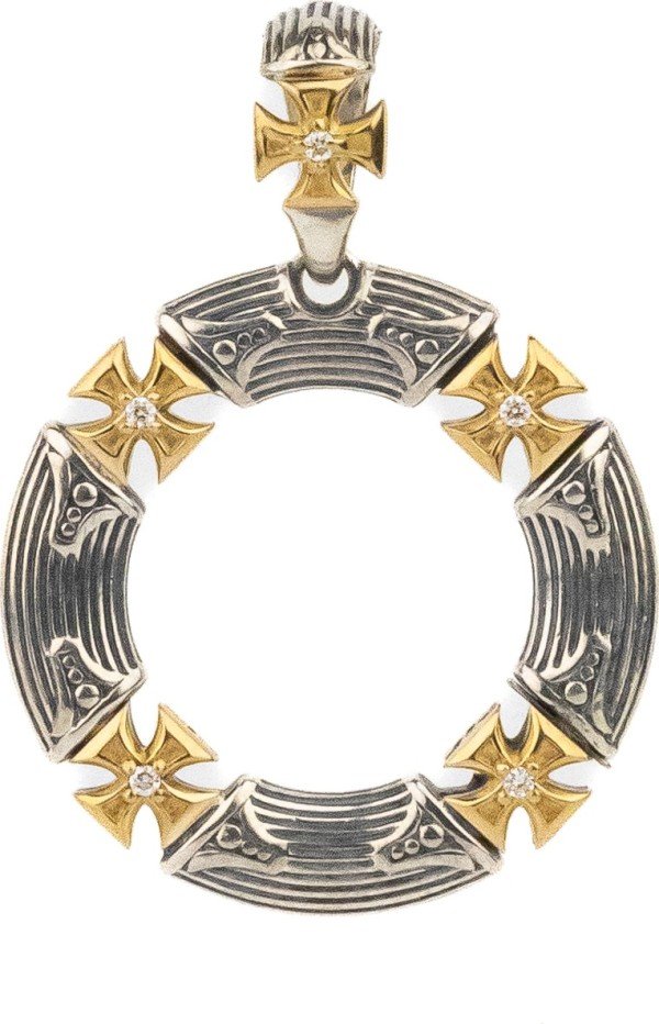 Подвеска из серебра и золота c бриллиантами и рубином