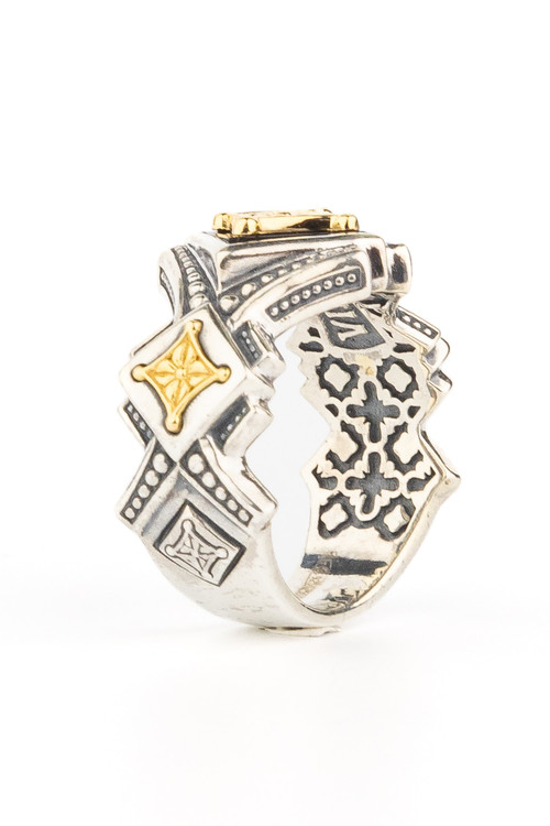 Кольцо из серебра 925 пробы и золота 750 пробы c ониксом и рубином