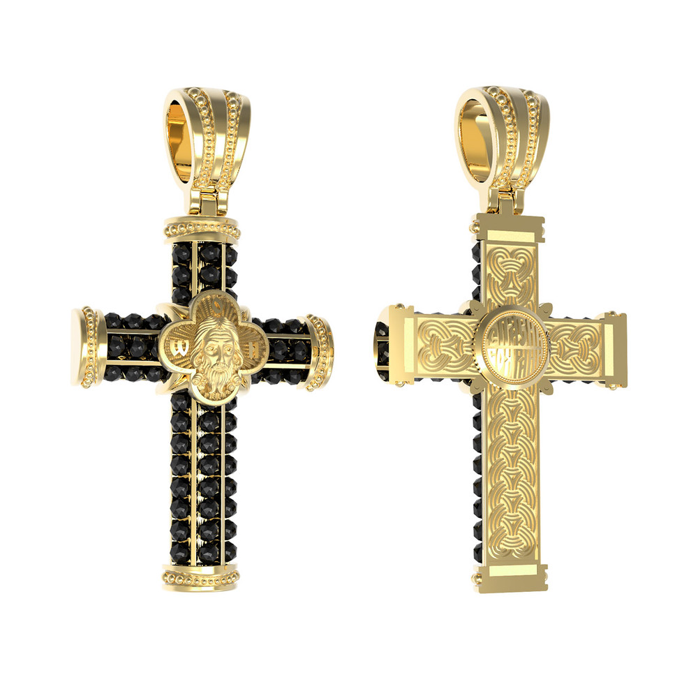 Крест из лимонного золота 585 пробы c ониксом