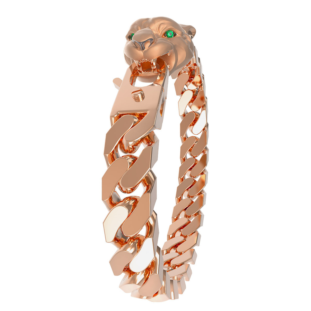 Браслет из красного золота 585 пробы c бриллиантами и изумрудом