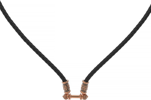 Цепь-шнурок кожа из красного золота 585 пробы c кожаным шнурком