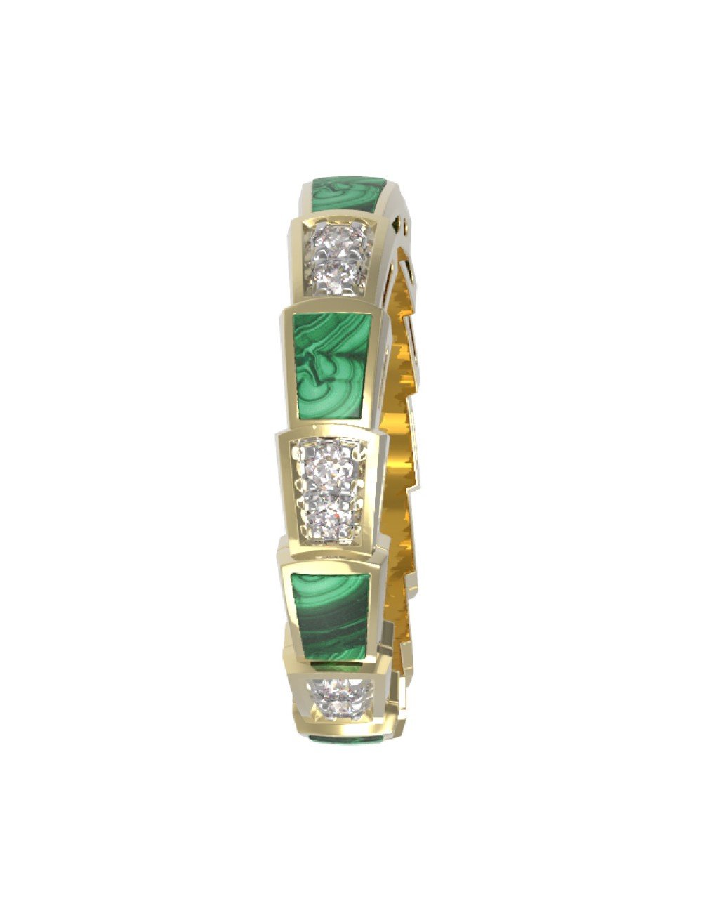 Кольцо из лимонного золота c бриллиантами и малахитом