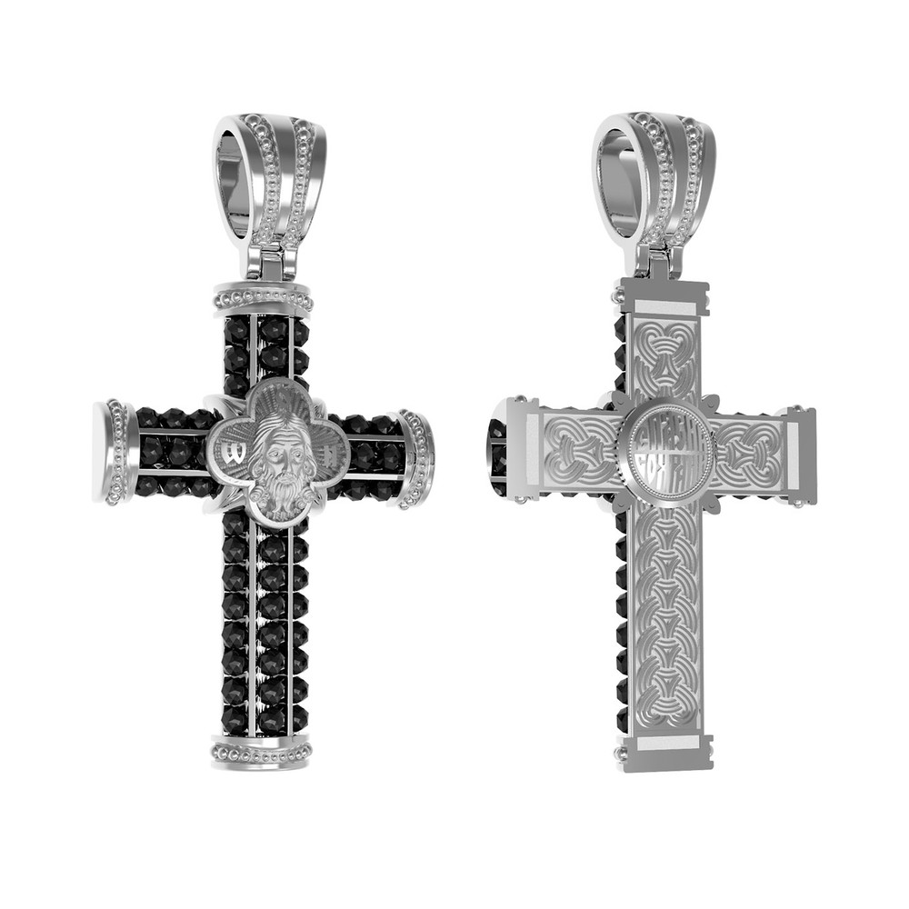 Крест из белого золота 585 пробы c ониксом