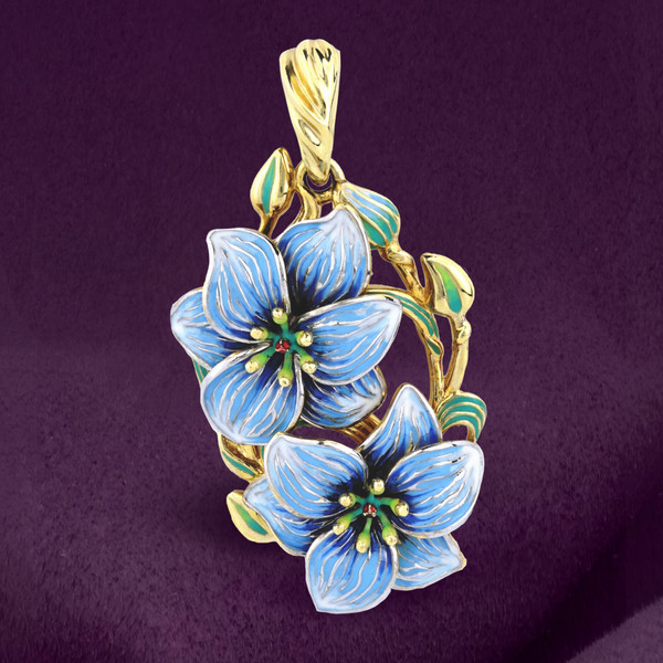 Подвеска из лимонного золота 585 пробы c эмалью