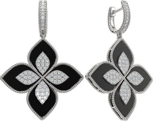 Серьги из белого золота 585 пробы c бриллиантами и ониксом