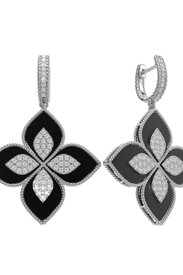 Серьги из белого золота c бриллиантами и ониксом