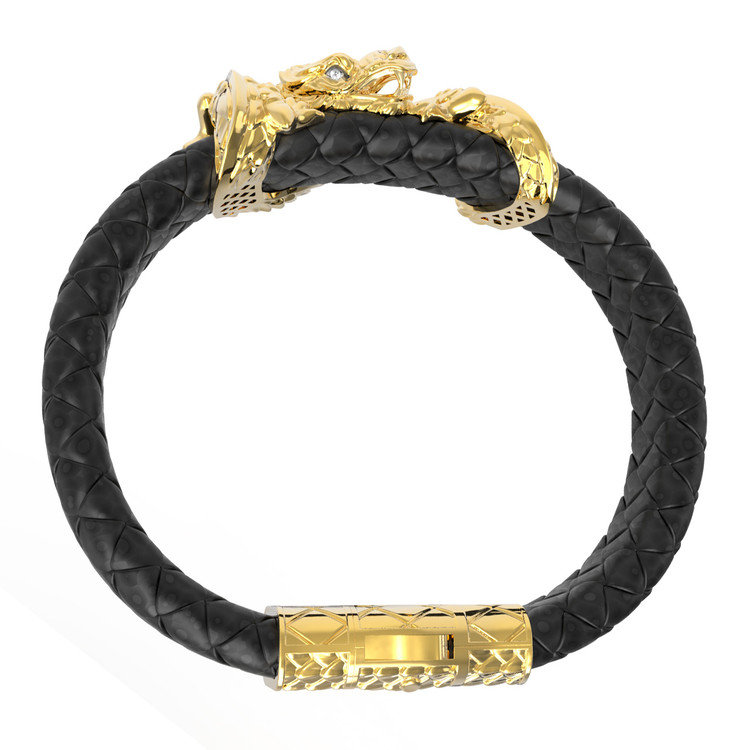 Браслет из лимонного золота 585 пробы c бриллиантами и кожаным шнурком