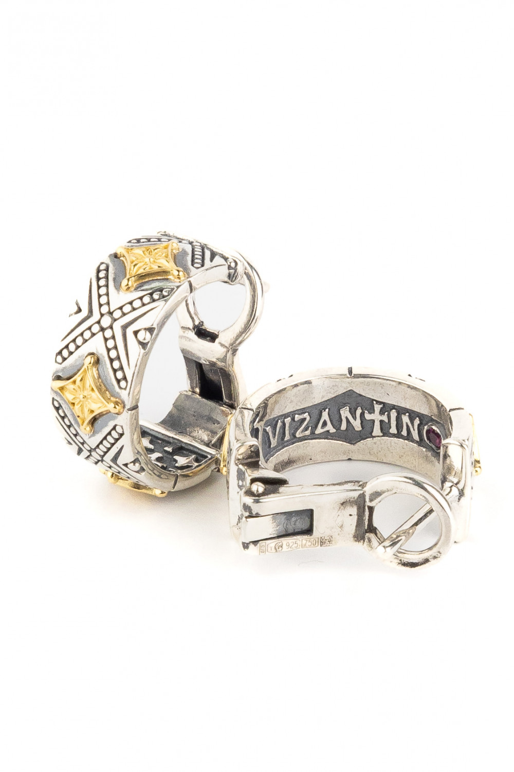 Серьги из серебра 925 пробы и золота 750 пробы c рубином