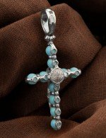 Крест из белого золота c бирюзой