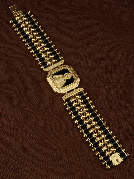 Браслет из лимонного золота 585 пробы c эмалью и ониксом