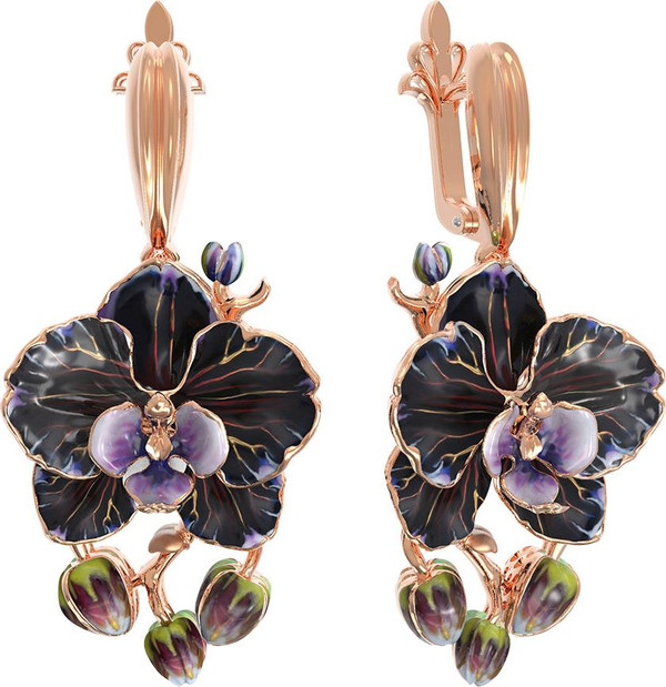 Серьги из красного золота 585 пробы c эмалью