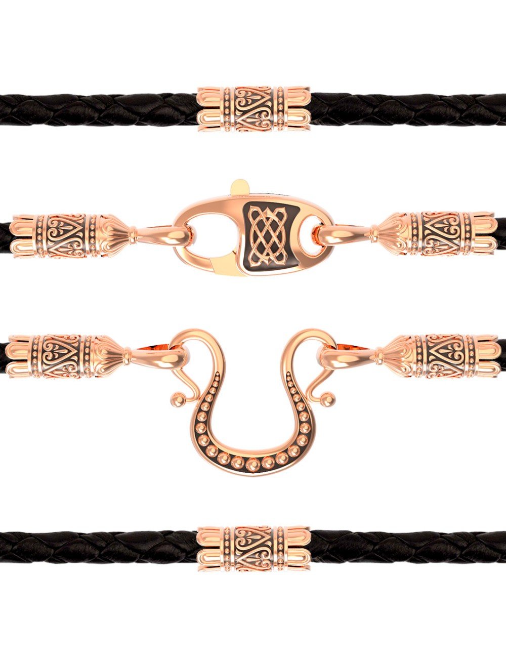 Гайтан из золота c кожаным шнурком