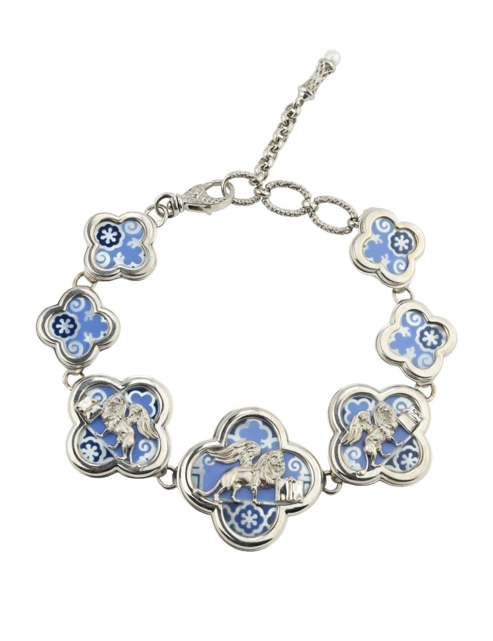 Браслет из белого золота c эмалью, жемчугом и перламутром