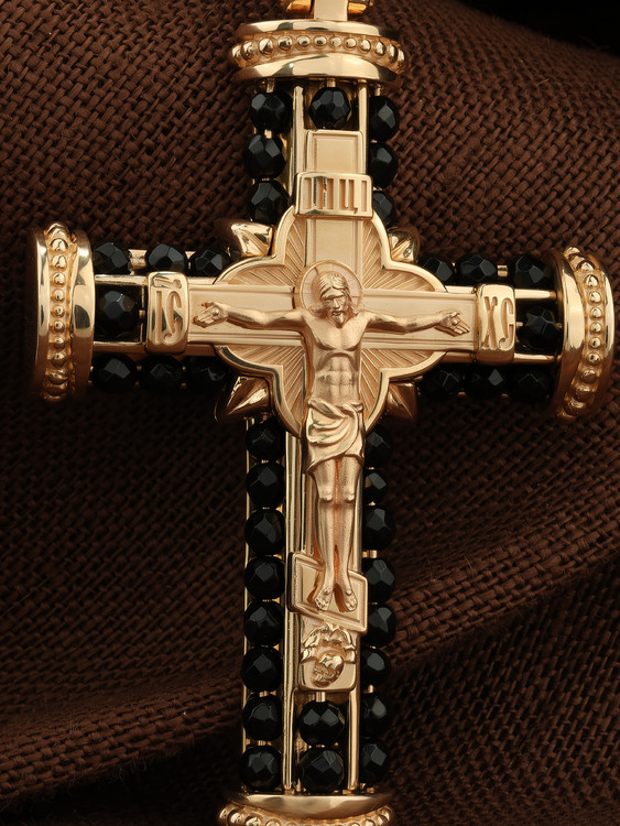 Крест из красного золота 585 пробы c ониксом