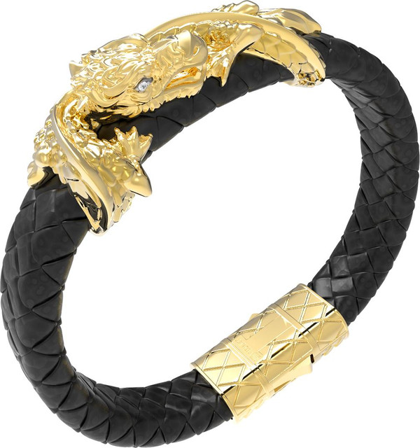 Браслет из лимонного золота 585 пробы c бриллиантами и кожаным шнурком