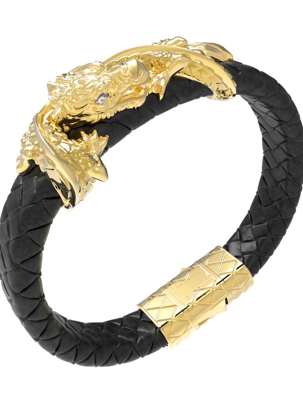 Браслет из лимонного золота c бриллиантами и кожаным шнурком