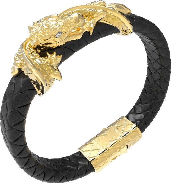 Браслет из лимонного золота c бриллиантами и кожаным шнурком