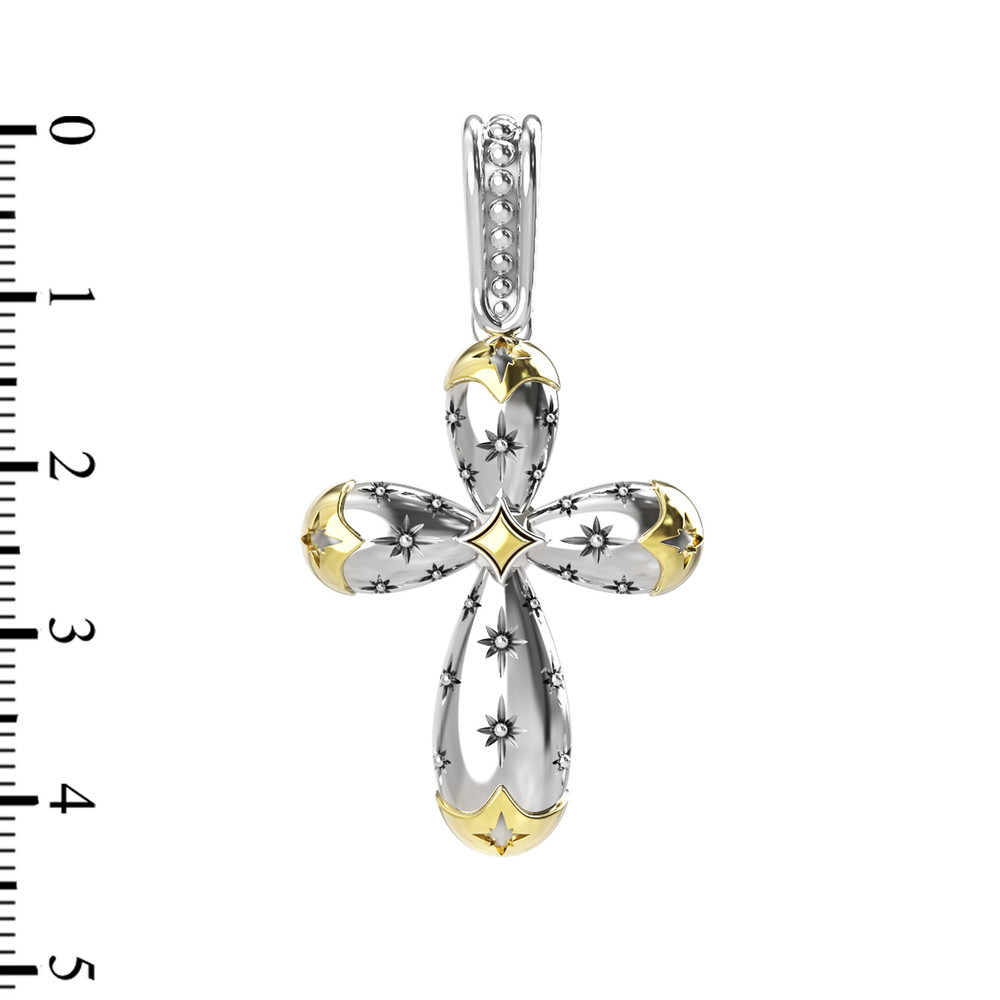 Крест из серебра 925 пробы и золота 750 пробы c фианитом