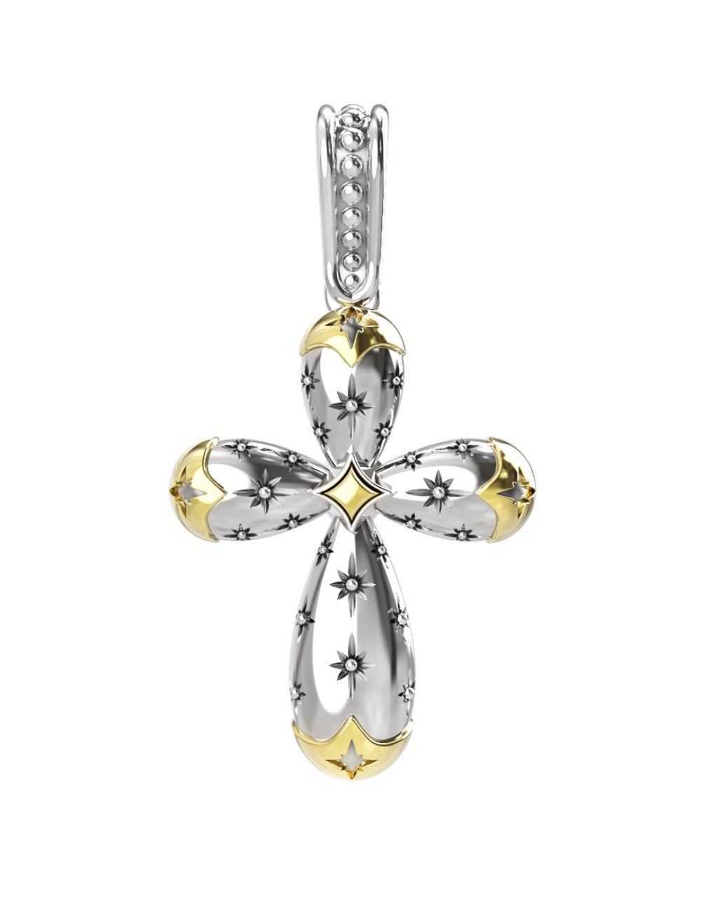 Крест из серебра и золота c фианитом