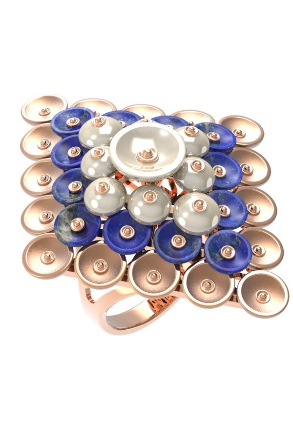 Кольцо из золота c лазуритом и перламутром